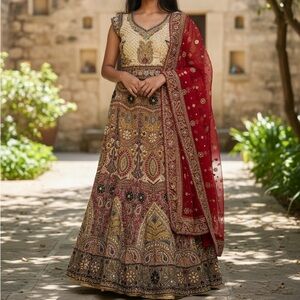 Elegant Red and Gold Embroidered Bridal Lehenga